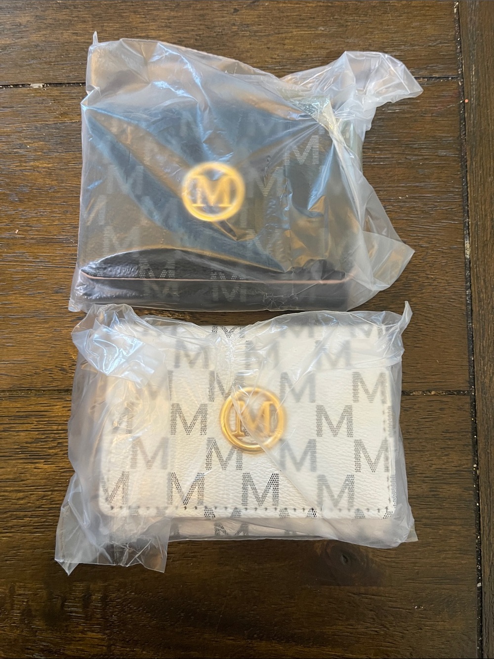 2 wallets Monogram Wallets with Gold M Logo - Black and White - Picture 1 of 5